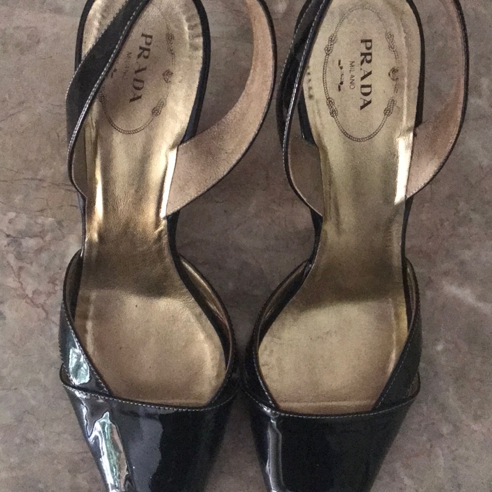 Prada Black patent leather wedge sandal